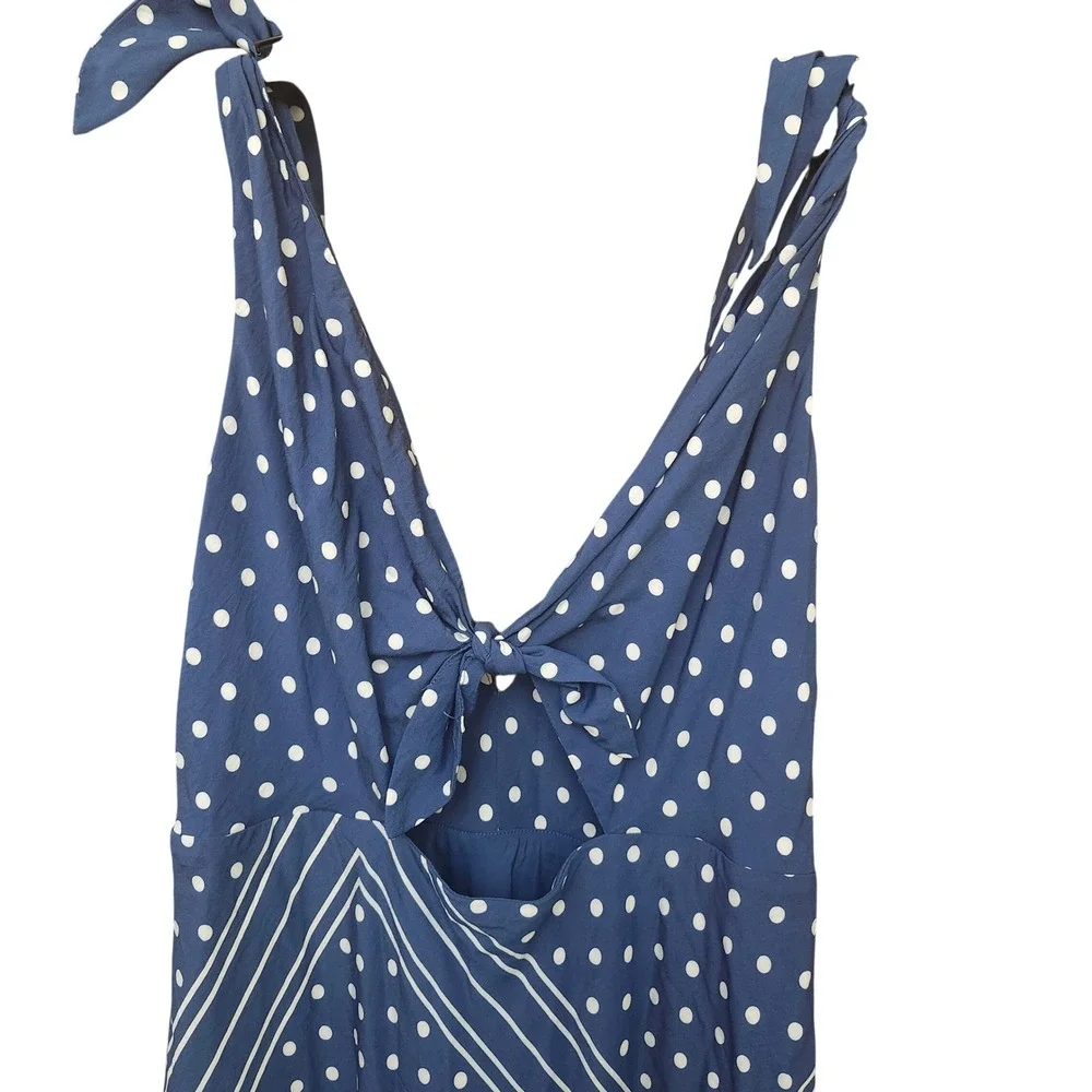 Abercrombie & Fitch Blue Polka Dot Tie-Front Cutout Maxi Dress L Vacation Summer